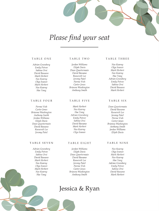 seating chart poster template